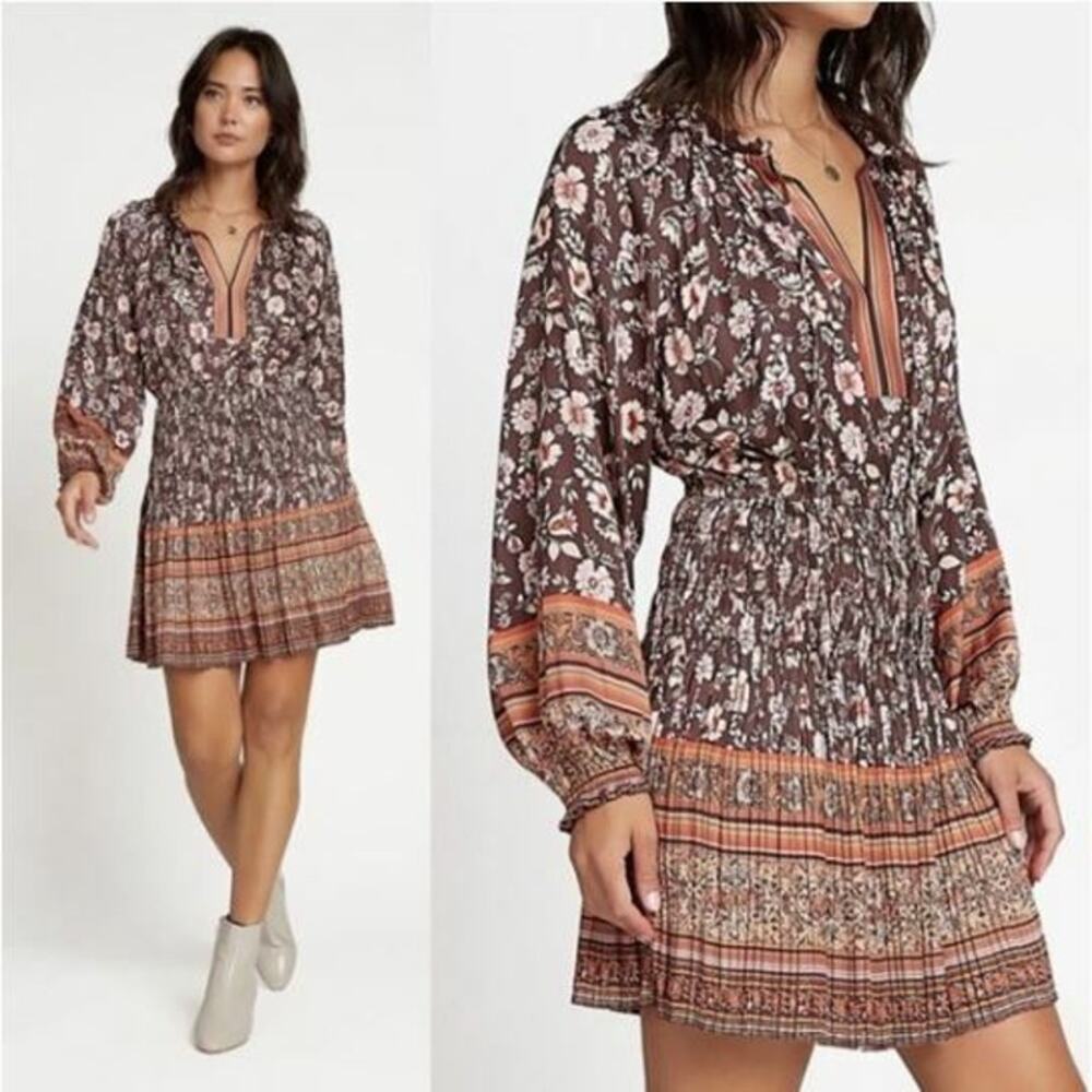 Anthropologie Current Air Brown Floral Mini Dress